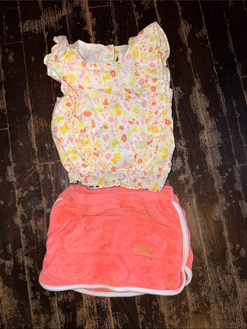 Janie and Jack Floral Ruffle Tank with Coral Terry Skort